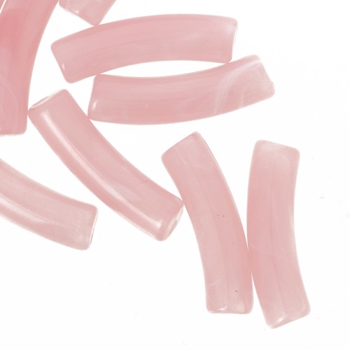 Perline tubolari curve 19x5 mm in acrilico traslucido - Rosa chiaro marmorizzato x10