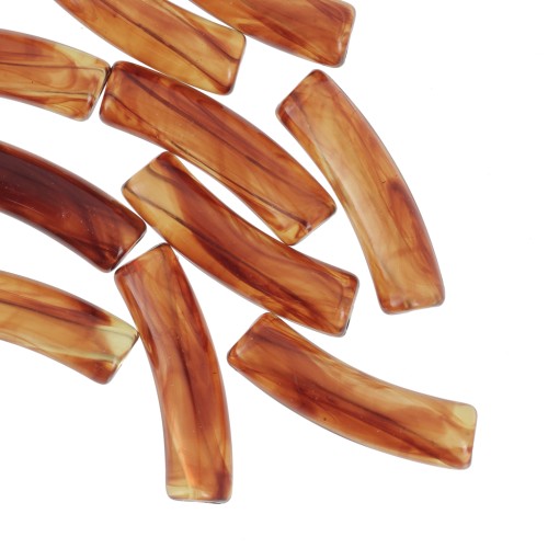 Perline tubolari curve 19x5 mm in acrilico trasparente - Ambra marmorizzata x10