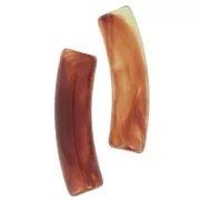Perline tubolari curve 19x5 mm in acrilico trasparente - Ambra marmorizzata x10