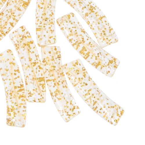 Perline a tubo curvo in acrilico chiaro 19x5 mm - Glitter oro x10