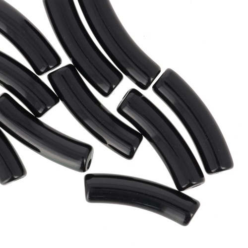 Perline tubolari curve 19x5 mm in acrilico opaco - Nero x10