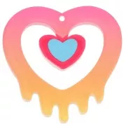 Pendente a cuore scavato in acrilico 37x37,5 mm - Rosa - Arancione Brillantini x1