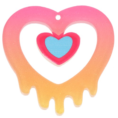 Pendente a cuore scavato in acrilico 37x37,5 mm - Rosa - Arancione Brillantini x1