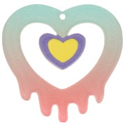 Pendente a cuore scavato 37x37,5 mm in acrilico - Turchese - Brillantini rosa x1|raw }}