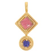 Pendente etnico 21x10 mm - Dorato con oro fino - Granato - Lapislazzuli x1