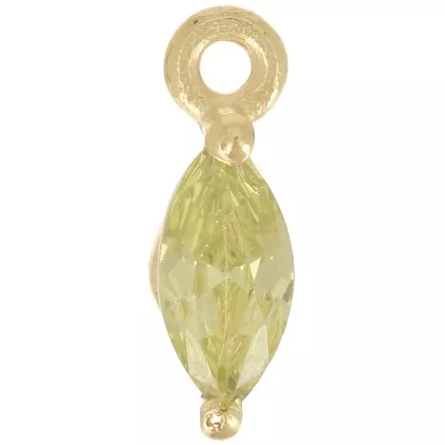 Ciondolo navette 9,5x3 mm con ossido di zirconio - Dorato con oro fino - Verde chiaro