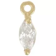 Ciondolo navette 9,5x3mm con ossido di zirconio - Dorato con oro fino Cristallo x1