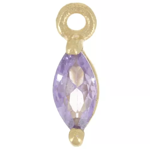 Ciondolo navetta ossido di zirconio 9,5x3 mm - Dorato con oro fino - Viola x1