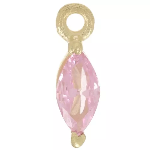 Ciondolo navetta 9,5x3 mm con ossido di zirconio - Dorato con oro fino - Rosa x1