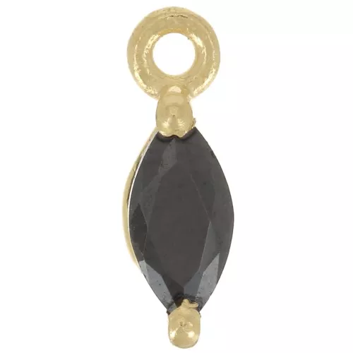 Ciondolo navetta 9,5x3 mm con ossido di zirconio - Dorato oro fino- Nero x1