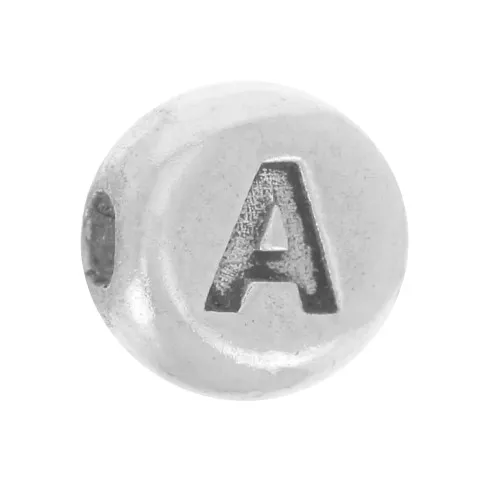 Perlina piatta rotonda 5 mm - lettera dell'alfabeto - A - Argento 925 x1