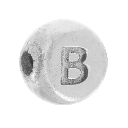 Perlina piatta rotonda 5 mm - lettera dell'alfabeto - B - Argento 925 x1