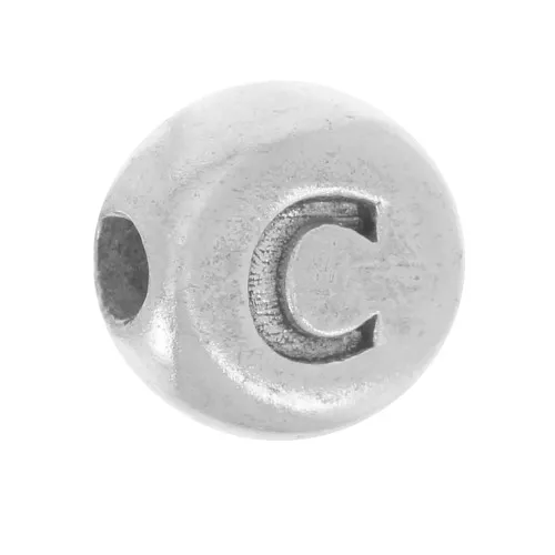 Perlina piatta rotonda 5 mm - lettera dell'alfabeto - C - Argento 925 x1