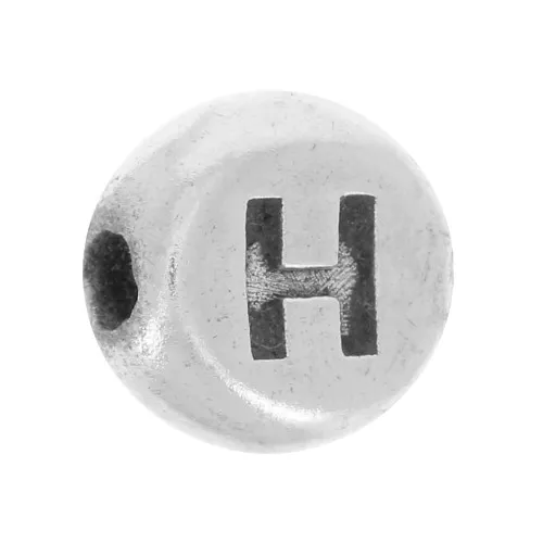 Perlina piatta rotonda 5 mm - lettera dell'alfabeto - H - Argento 925 x1