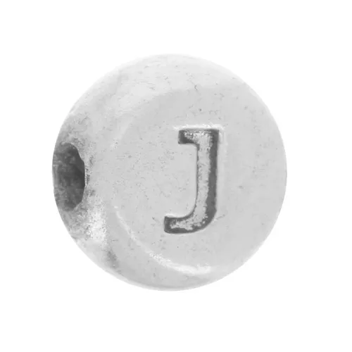 Perlina piatta rotonda 5 mm - lettera dell'alfabeto - J - Argento 925 x1