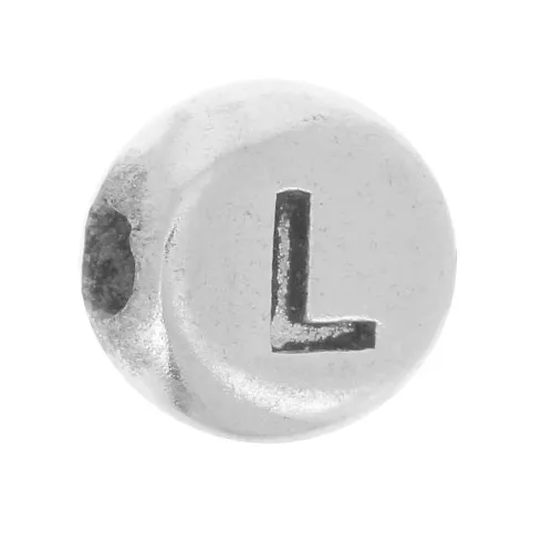 Perlina piatta rotonda 5 mm - lettera dell'alfabeto - L - Argento 925 x1