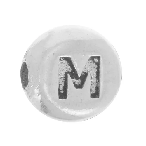 Perlina piatta rotonda 5 mm - lettera dell'alfabeto - M - Argento 925 x1