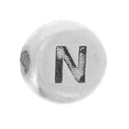 Perlina piatta rotonda 5 mm - lettera dell'alfabeto - N - Argento 925 x1