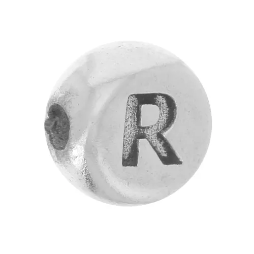 Perlina piatta rotonda 5 mm - lettera dell'alfabeto - R - Argento 925 x1