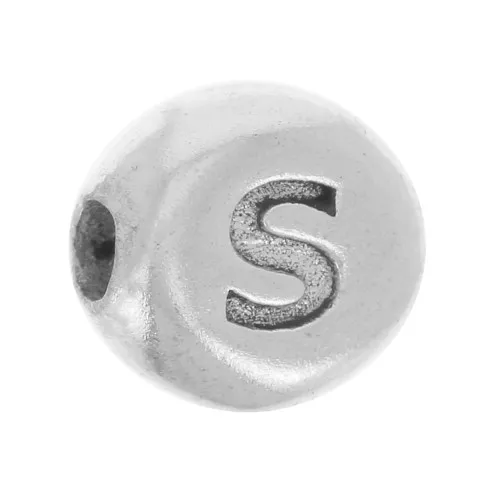 Perlina piatta rotonda 5 mm - lettera dell'alfabeto - S - Argento 925 x1