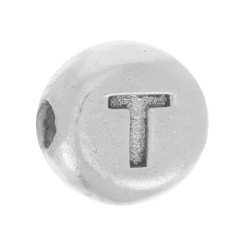 Perlina piatta rotonda 5 mm - lettera dell'alfabeto - T - Argento 925 x1