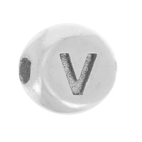 Perlina piatta rotonda 5 mm - lettera dell'alfabeto - V - Argento 925 x1