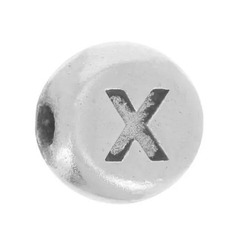Perlina piatta rotonda 5 mm - lettera dell'alfabeto - X - Argento 925 x1