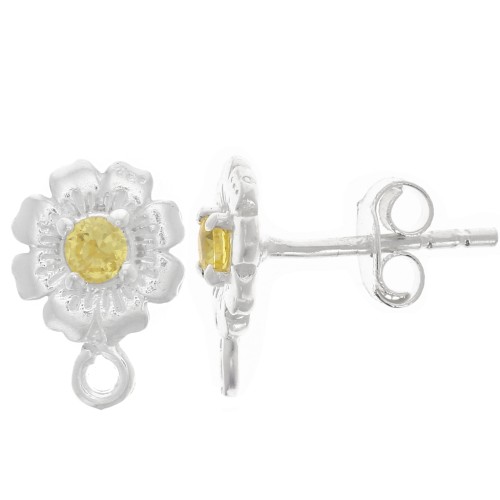 Orecchini a fiore da 8 mm con ossido di zirconio - Argento 925 - Giallo x2