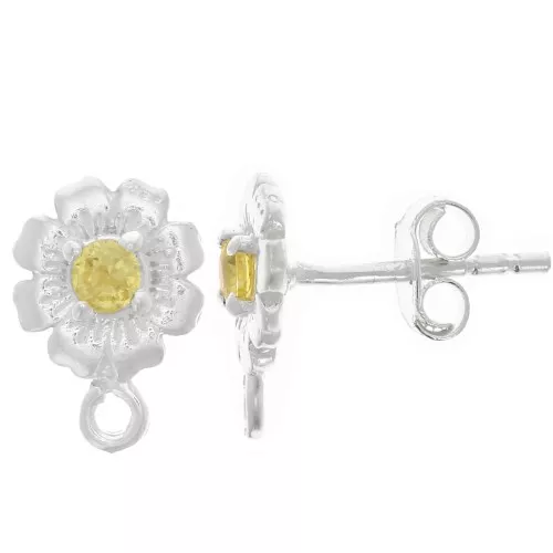 Orecchini a fiore da 8 mm con ossido di zirconio - Argento 925 - Giallo x2