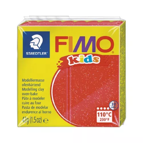 Pasta Fimo Kids 42gr Rosso con Paillettes (n°212)
