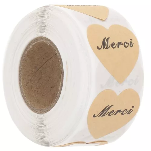 Rotolo di etichette autoadesive a forma di cuore 23x25 mm - Merci - Marrone x500