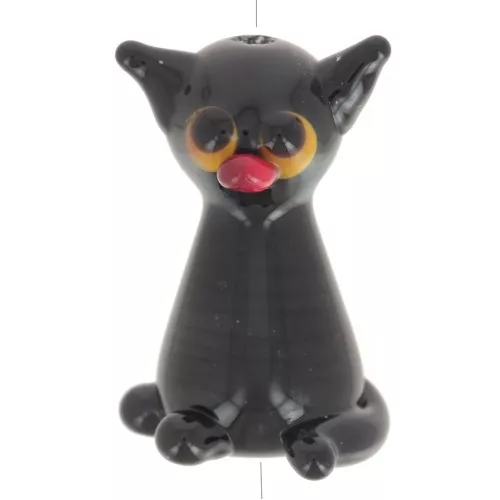 Perla di gatto in vetro lavorata a mano - 20x12 mm - Nero x1