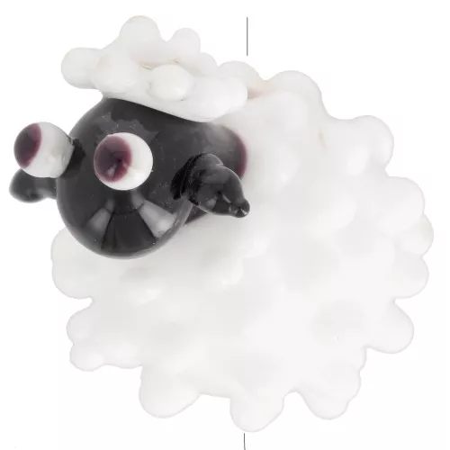 Perla di vetro artigianale 14x19 mm - Bianco - Nero x1