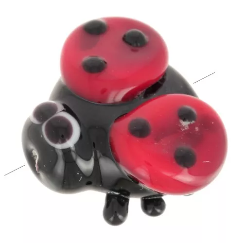 Perla di vetro artigianale 13x16 mm - Nero - Rosso x1
