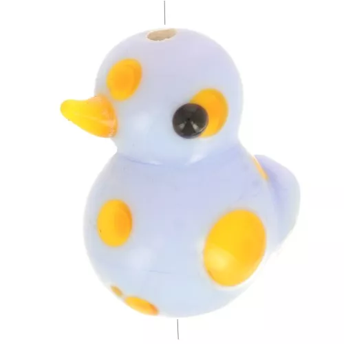 Uccello in vetro Perla artigianale 18x13 mm - Azzurro - Giallo x1