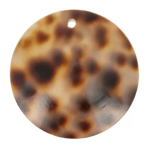 Pendente rotondo in conchiglia leopardata da 25 mm - Marrone - Nero x1
