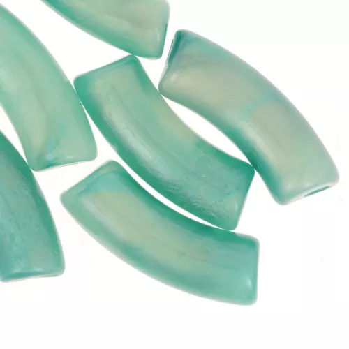 Perle tubolari curve 35x11 mm in acrilico opaco - Perla verde marmorizzata x6