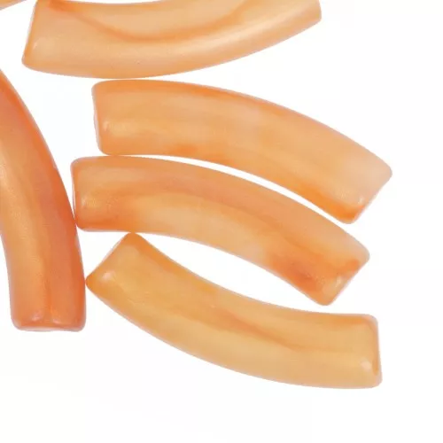 Perline tubolari curve 32x8 mm in acrilico traslucido - Perla marmorizzata arancione x6