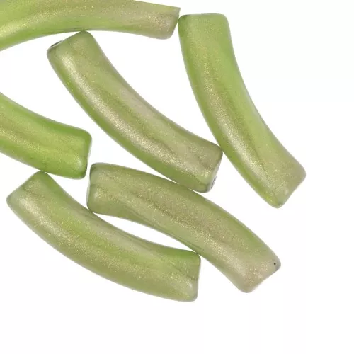 Perline tubolari curve 32x8 mm in acrilico trasparente - Glitter verde scuro x6