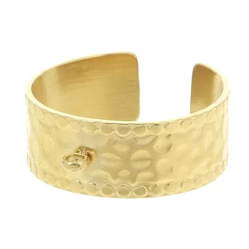Anello largo martellato regolabile e anello chiuso da S.53 a 60 Acciaio inossidabile 304L Dorato x1