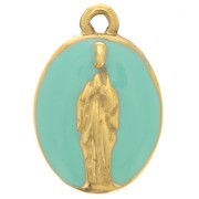 Ciondolo ovale 15x10mm con motivo religioso in acciaio inossidabile 304L Dorato - Turchese x1|raw }}