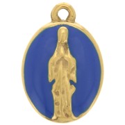 Ciondolo ovale 15x10mm motivo religioso in acciaio inox 304L Dorato - Blu x1