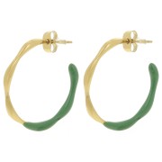 Orecchini a cerchio apert 29 mm con resina epossidica - Acciaio inossidabile 304L Dorato - Verde x2