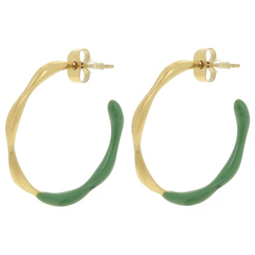 Orecchini a cerchio apert 29 mm con resina epossidica - Acciaio inossidabile 304L Dorato - Verde x2