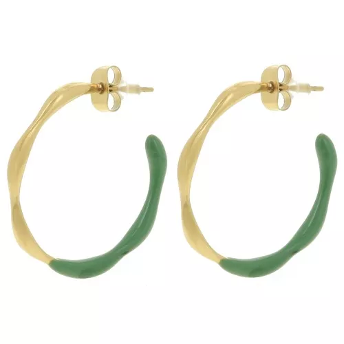 Orecchini a cerchio apert 29 mm con resina epossidica - Acciaio inossidabile 304L Dorato - Verde x2