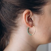 Orecchini a cerchio apert 29 mm con resina epossidica - Acciaio inossidabile 304L Dorato - Verde x2