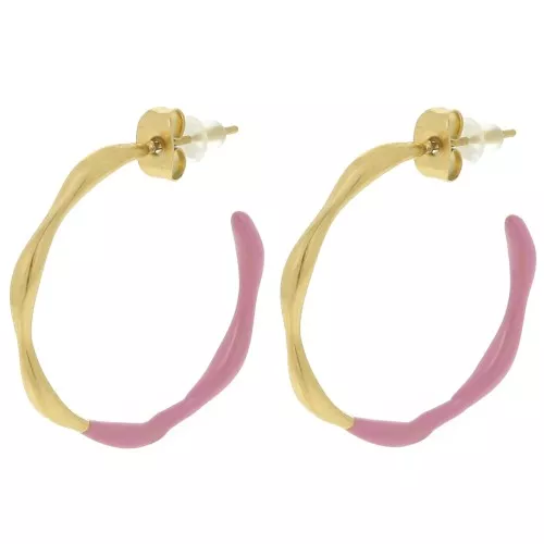 Orecchini cerchio aperto 29mm resina epossidica Acciaio ino 304L Dorato Rosa x2