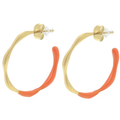 Orecchini cerchio aperto 29mm resina epossidica Acciaio inox 304L Arancione x2