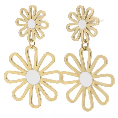 Orecchini pendenti a fiore - 34x22 mm in acciaio inossidabile 304L Dorato - Bianco x2