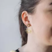 Orecchini pendenti a fiore - 34x22 mm in acciaio inossidabile 304L Dorato - Bianco x2